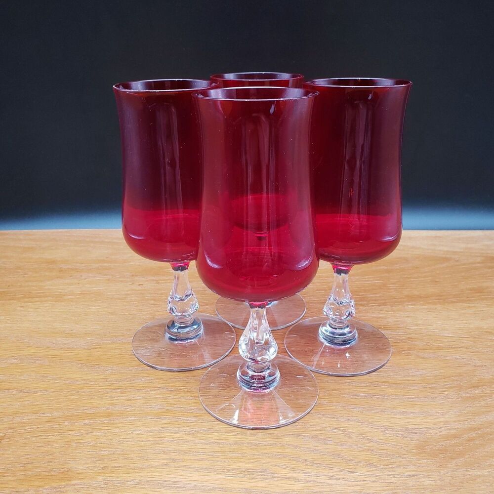Vintage Fostoria Distinction Ruby Red Wine Glasses Set of 4 Stemware 6.25"